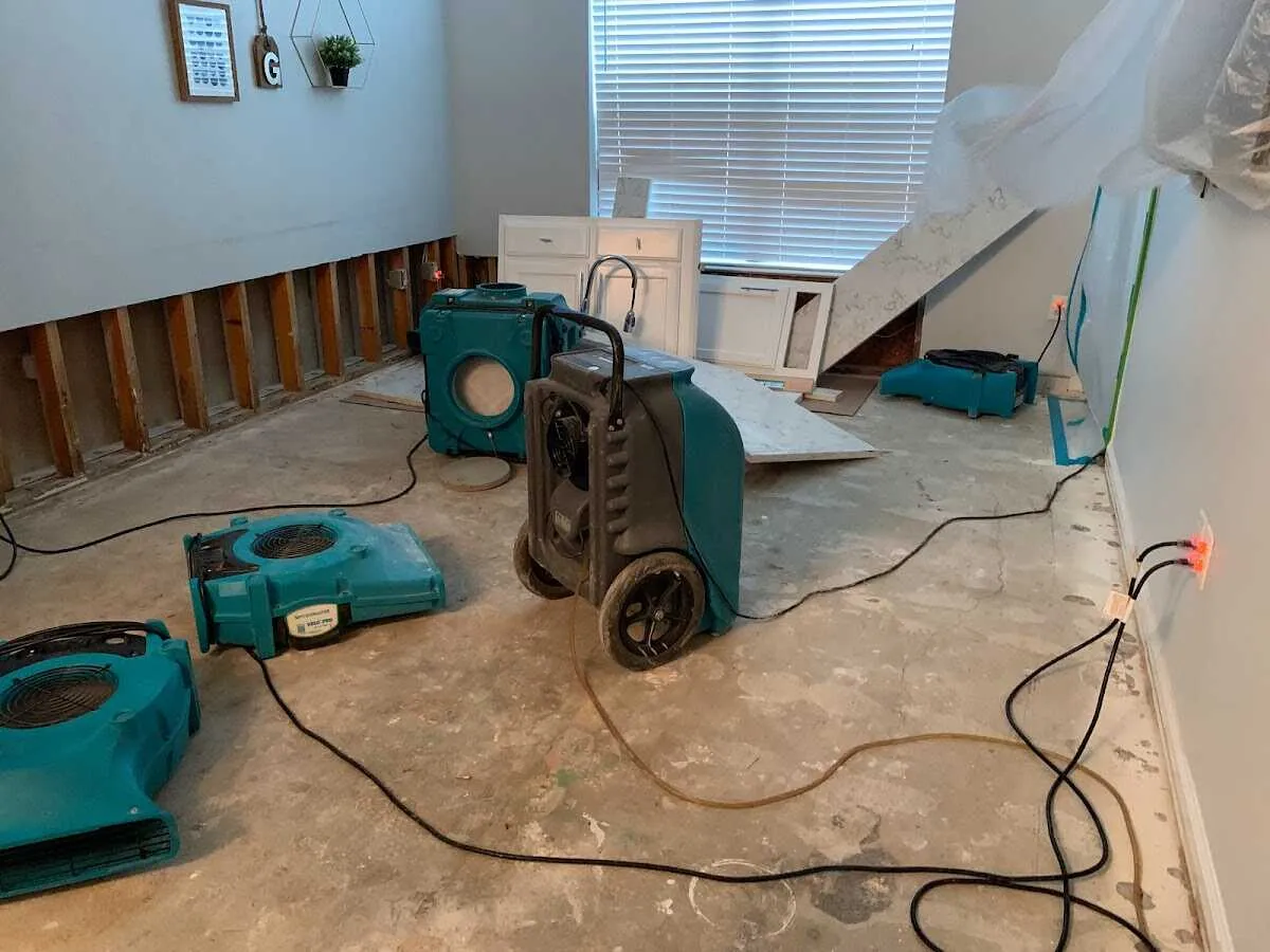 Dehumidifier in flood-cut room for Water Damage Restoration in North Union
